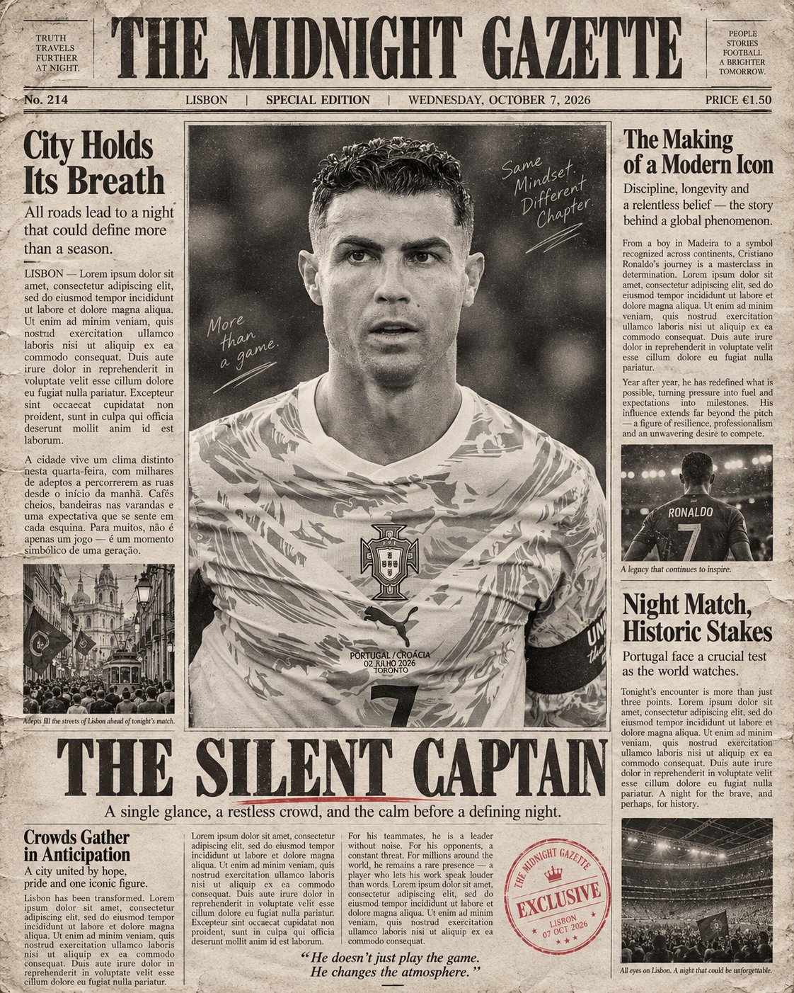 realistic front page design of a vintage newspaper